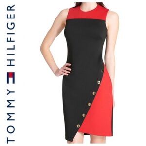 Tommy Hilfiger Red Black Scuba Asymmetrical Sheath Dress Size 16 NWT